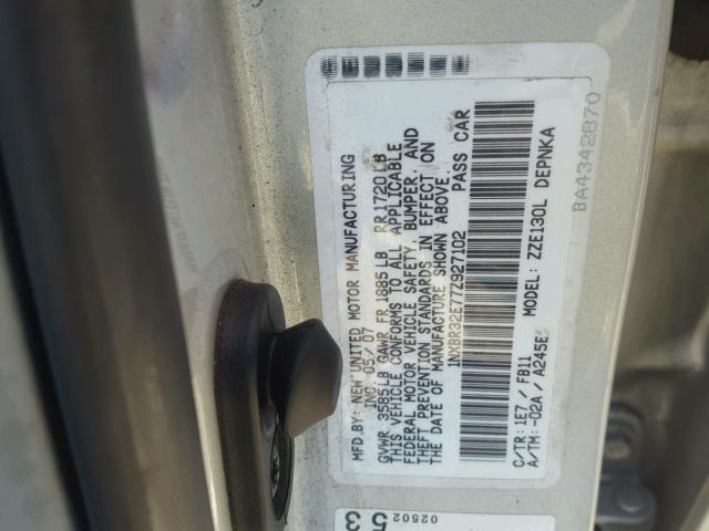 1NXBR32E77Z927102 - 2007 TOYOTA COROLLA CE SILVER photo 10