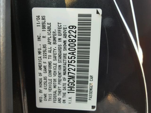 1HGCM72755A008229 - 2005 HONDA ACCORD EX GRAY photo 10