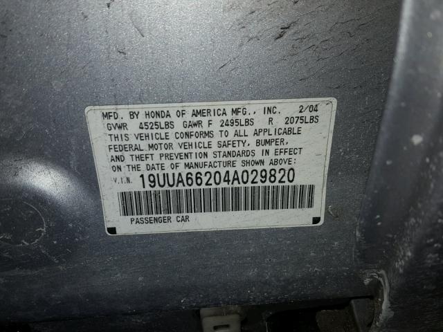 19UUA66204A029820 - 2004 ACURA TL SILVER photo 10