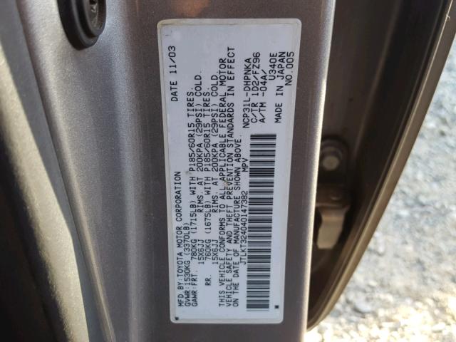 JTLKT324040147382 - 2004 TOYOTA SCION XB Графитовый фото 10