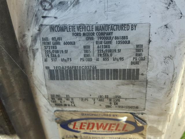 1FDAF56F81EC03746 - 2001 FORD F550 SUPER WHITE photo 10