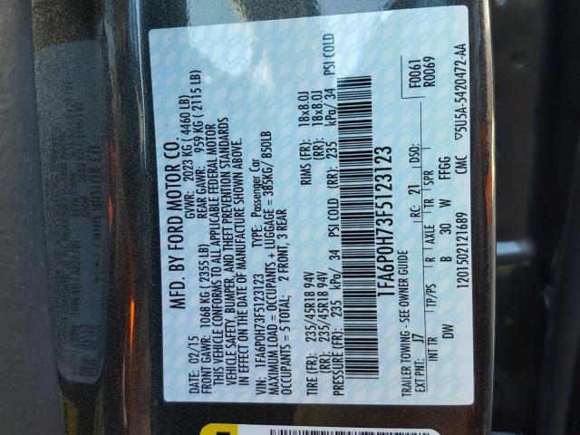 1FA6P0H73F5123123 - 2015 FORD FUSION SE GRAY photo 10