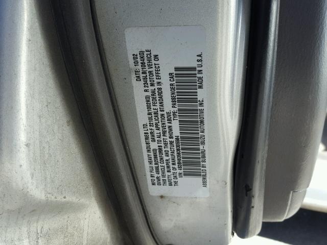 4S3BH635636305564 - 2003 SUBARU LEGACY L SILVER photo 10