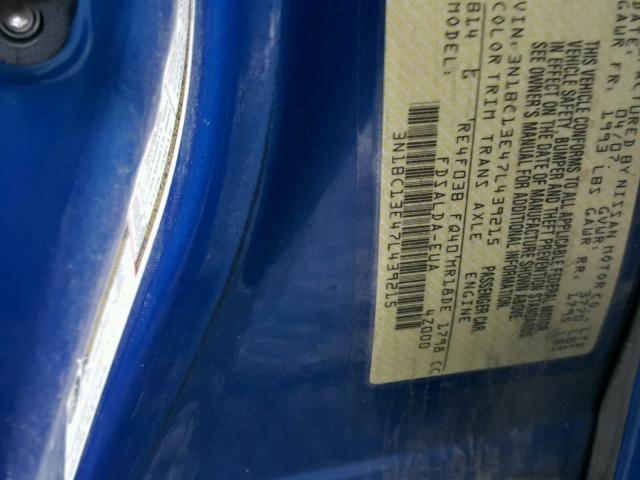 3N1BC13E47L439215 - 2007 NISSAN VERSA S BLUE photo 10