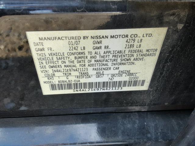 1N4AL21E97N421123 - 2007 NISSAN ALTIMA 2.5 BLACK photo 10