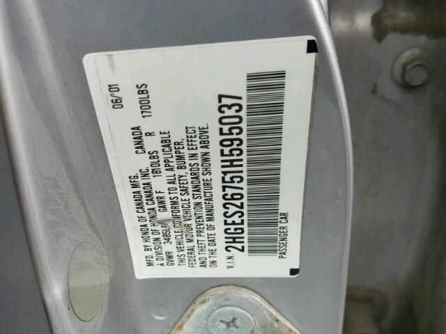 2HGES26751H595037 - 2001 HONDA CIVIC EX ნაცრისფერი ფოტო 10