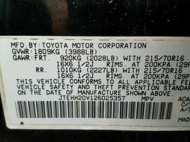 JTEHH20V126025357 - 2002 TOYOTA RAV4 BLACK photo 10