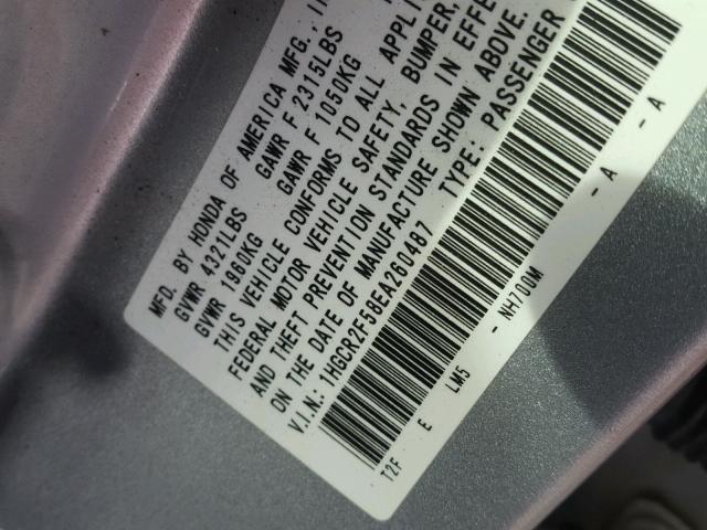 1HGCR2F58EA260487 - 2014 HONDA ACCORD SPO SILVER photo 10