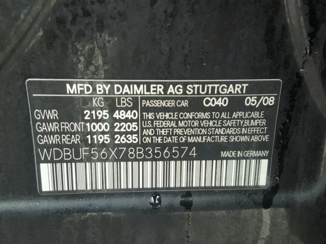 WDBUF56X78B356574 - 2008 MERCEDES-BENZ E 350 BLACK photo 10