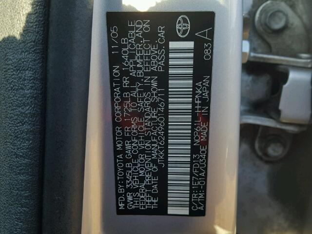 JTKKT624960146711 - 2006 TOYOTA SCION XA SILVER photo 10