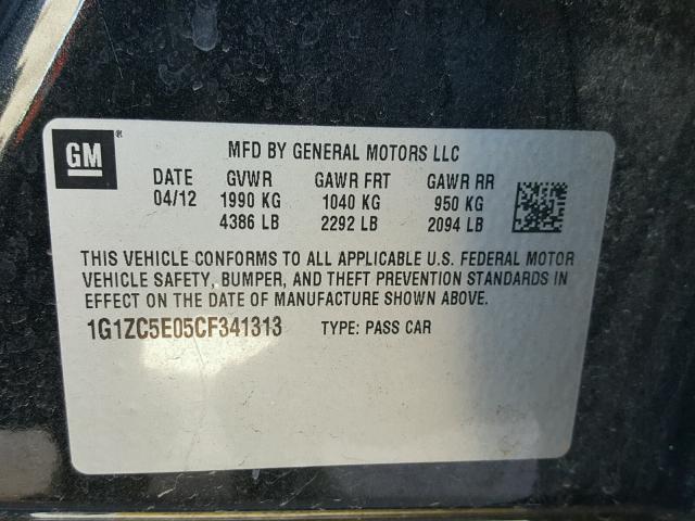 1G1ZC5E05CF341313 - 2012 CHEVROLET MALIBU 1LT 黑色 照片 10