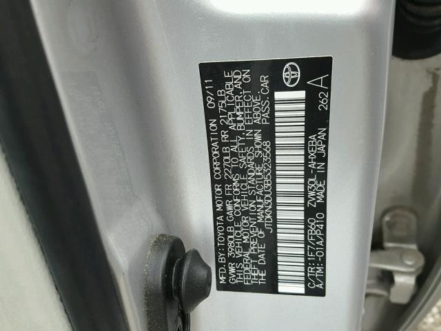 JTDKN3DU3B5323568 - 2011 TOYOTA PRIUS SILVER photo 10