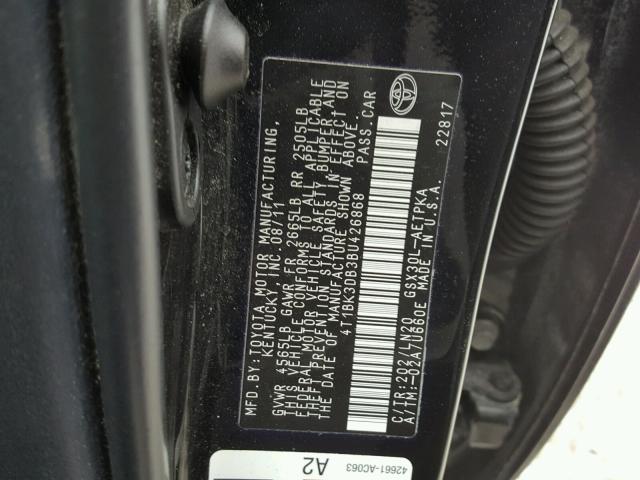 4T1BK3DB3BU426868 - 2011 TOYOTA AVALON BAS BLACK photo 10