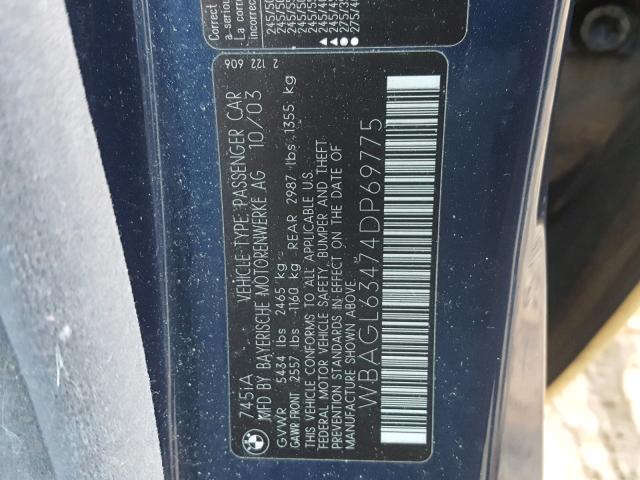 WBAGL63474DP69775 - 2004 BMW 745 I BLUE photo 10