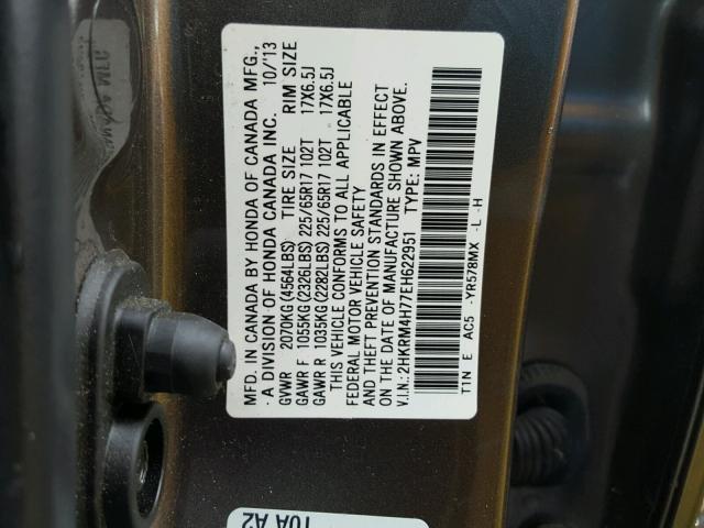 2HKRM4H77EH622951 - 2014 HONDA CR-V EXL BROWN photo 10