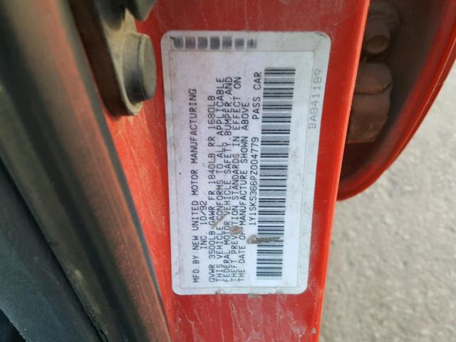 1Y1SK5366PZ004779 - 1993 GEO PRIZM BASE წითელი ფოტო 10