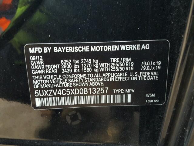5UXZV4C5XD0B13257 - 2013 BMW X5 XDRIVE3 BLACK photo 10