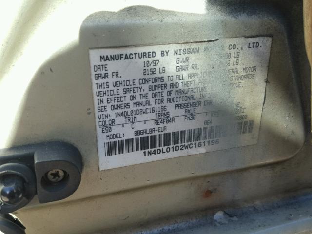 1N4DL01D2WC161196 - 1998 NISSAN ALTIMA XE GOLD photo 10