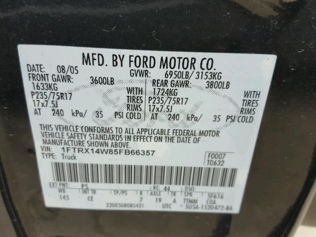 1FTRX14W85FB66357 - 2005 FORD F150 GREEN photo 10