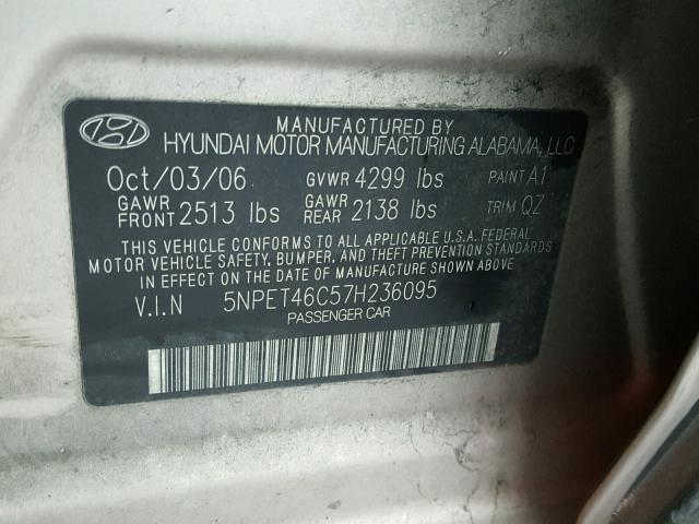 5NPET46C57H236095 - 2007 HYUNDAI SONATA GLS SILVER photo 10