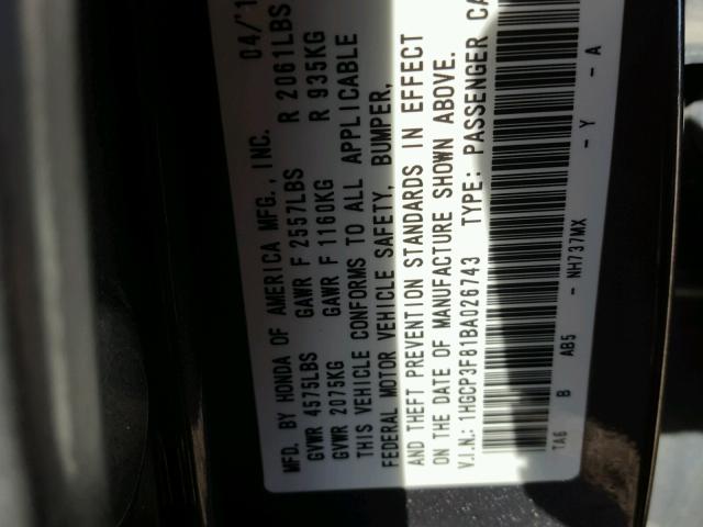 1HGCP3F81BA026743 - 2011 HONDA ACCORD EXL Boz foto 10