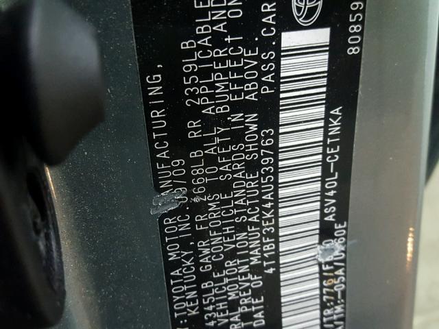 4T1BF3EK4AU539763 - 2010 TOYOTA CAMRY BASE BLUE photo 10