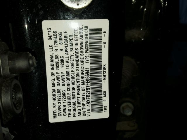 19XFB2F97FE066941 - 2015 HONDA CIVIC EXL BLACK photo 10
