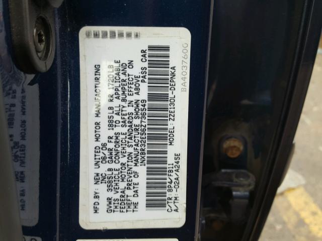 1NXBR32E56Z736549 - 2006 TOYOTA COROLLA CE BLUE photo 10