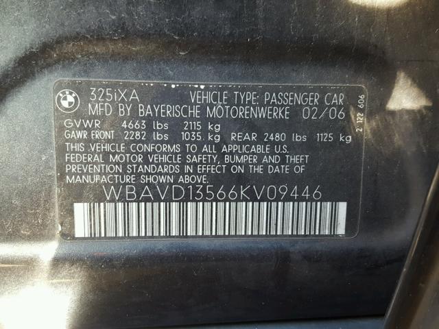 WBAVD13566KV09446 - 2006 BMW 325 XI GRAY photo 10