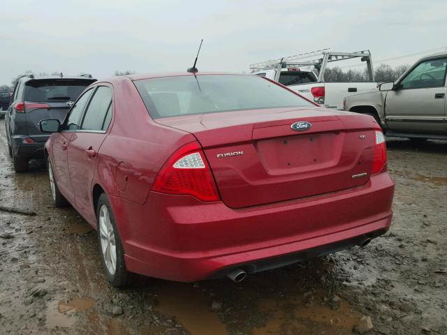 3FAHP0HGXCR163989 - 2012 FORD FUSION SE RED photo 3