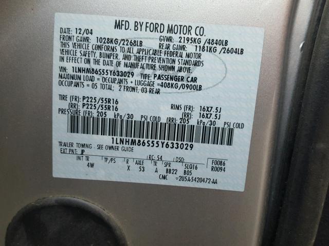 1LNHM86S55Y633029 - 2005 LINCOLN LS 银色 照片 10