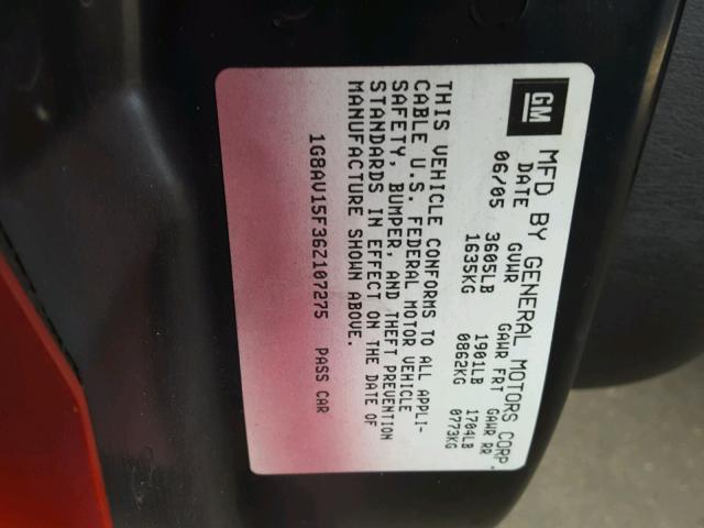 1G8AV15F36Z107275 - 2006 SATURN ION LEVEL RED photo 10