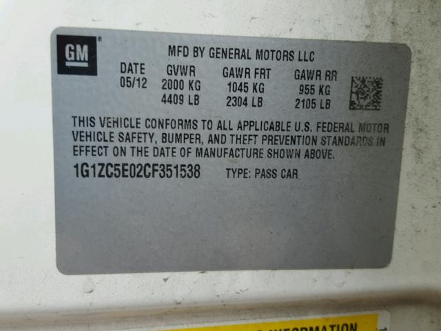 1G1ZC5E02CF351538 - 2012 CHEVROLET MALIBU 1LT WHITE photo 10