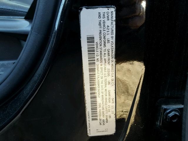 3VWDZ7AJ6BM336952 - 2011 VOLKSWAGEN JETTA SE 黑色 照片 10