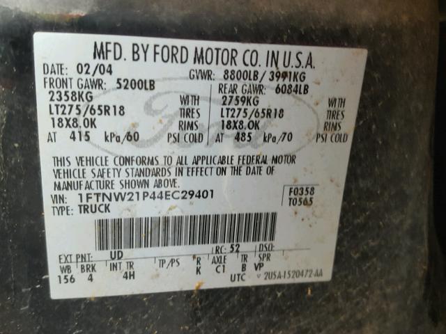 1FTNW21P44EC29401 - 2004 FORD F250 SUPER BLACK photo 10