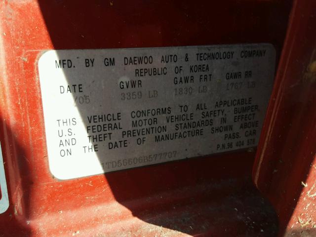 KL1TD56606B577707 - 2006 CHEVROLET AVEO BASE Czerwony zdjęcie 10