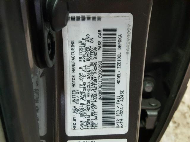 1NXBR32E17Z936099 - 2007 TOYOTA COROLLA CE GRAY photo 10