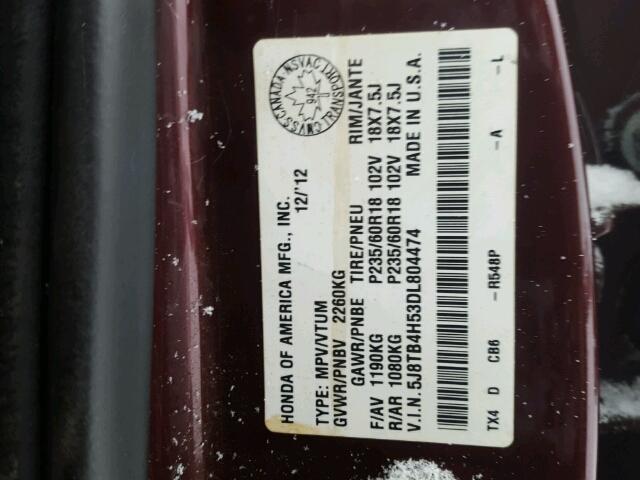 5J8TB4H53DL804474 - 2013 ACURA RDX TECHNO RED photo 10