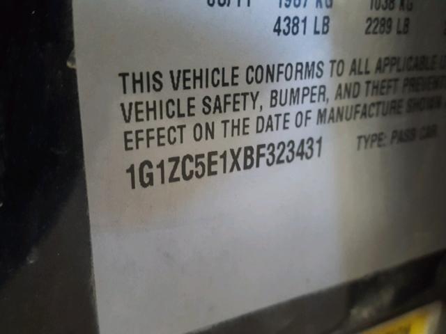 1G1ZC5E1XBF323431 - 2011 CHEVROLET MALIBU 1LT BLACK photo 10