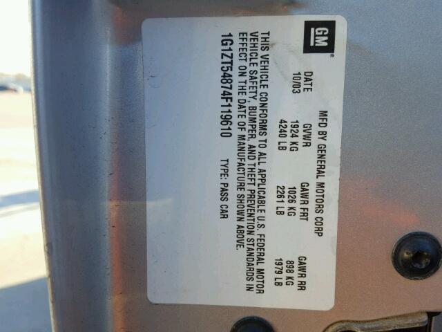 1G1ZT54874F119610 - 2004 CHEVROLET MALIBU LS SILVER photo 10