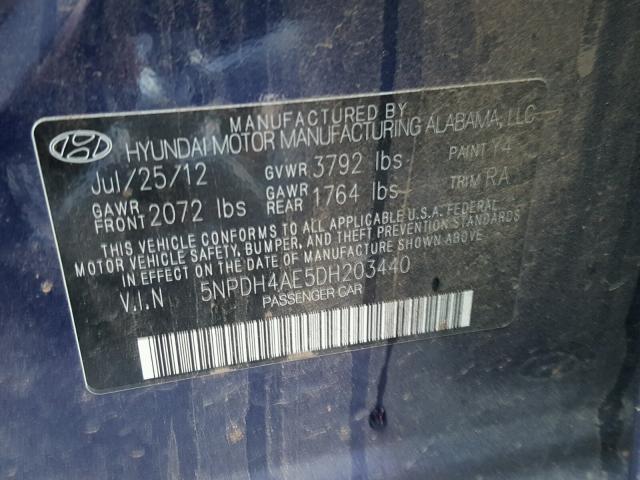 5NPDH4AE5DH203440 - 2013 HYUNDAI ELANTRA GL BLUE photo 10