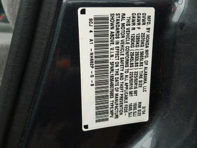 5FNRL18564B076883 - 2004 HONDA ODYSSEY LX BLUE photo 10