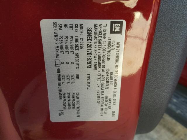 3GNEC12017G187973 - 2007 CHEVROLET AVALANCHE RED photo 10