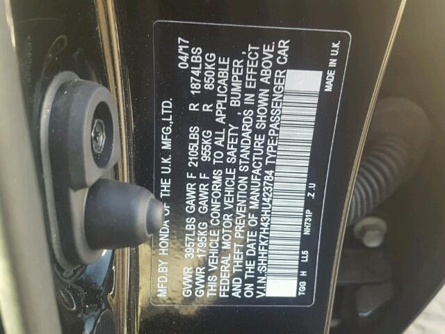 SHHFK7H43HU423784 - 2017 HONDA CIVIC SPOR BLACK photo 10