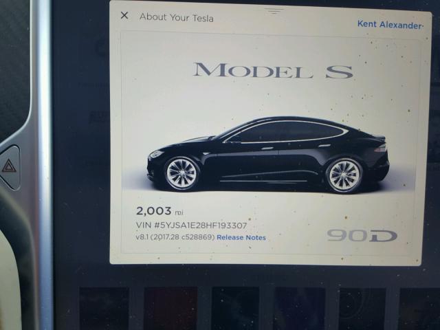 5YJSA1E28HF193307 - 2017 TESLA MODEL S BLACK photo 8