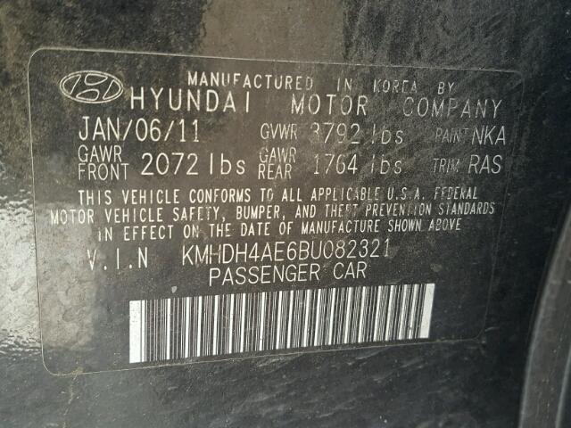 KMHDH4AE6BU082321 - 2011 HYUNDAI ELANTRA GL BLACK photo 10