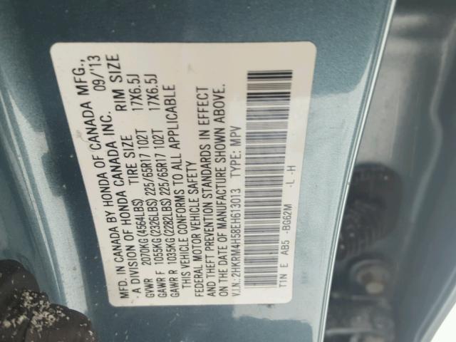 2HKRM4H58EH613013 - 2014 HONDA CR-V EX BLUE photo 10