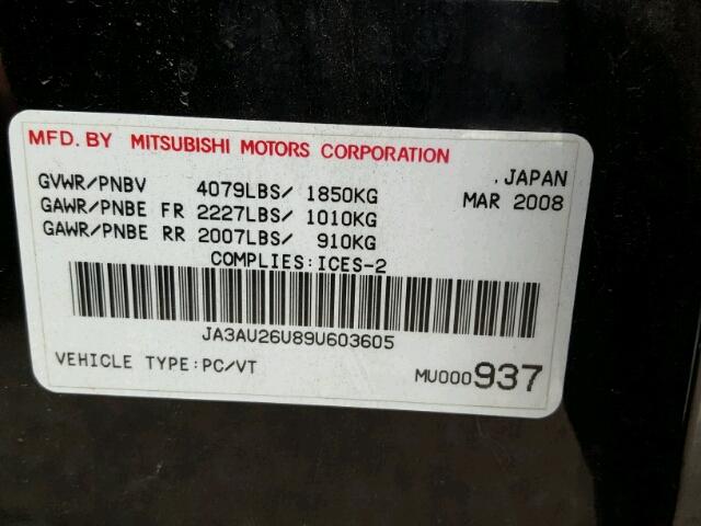 JA3AU26U89U603605 - 2009 MITSUBISHI LANCER ES/ BLACK photo 10