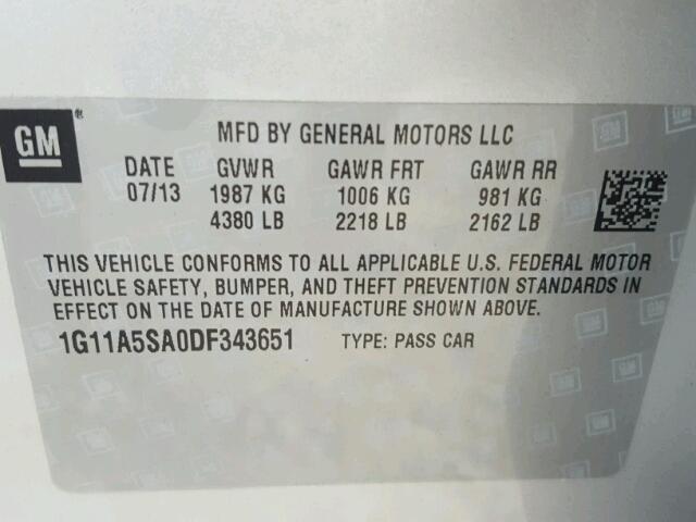 1G11A5SA0DF343651 - 2013 CHEVROLET MALIBU LS SILVER photo 10