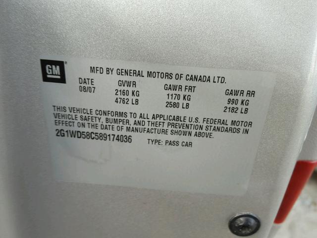 2G1WD58C589174036 - 2008 CHEVROLET IMPALA SUP 银色 照片 10